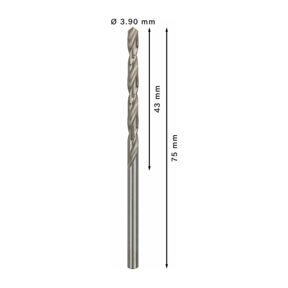 Forets à métaux rectifiés HSS-G, DIN 338 3,9 x 43 x 75 mm