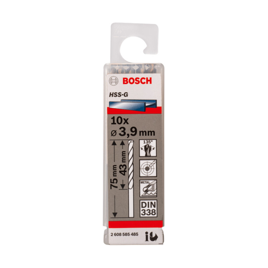 Forets à métaux rectifiés HSS-G, DIN 338 3,9 x 43 x 75 mm