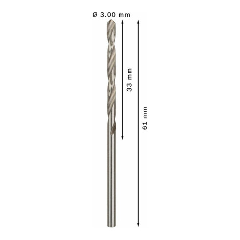 Forets à métaux rectifiés HSS-G, DIN 338 3 x 33 x 61 mm