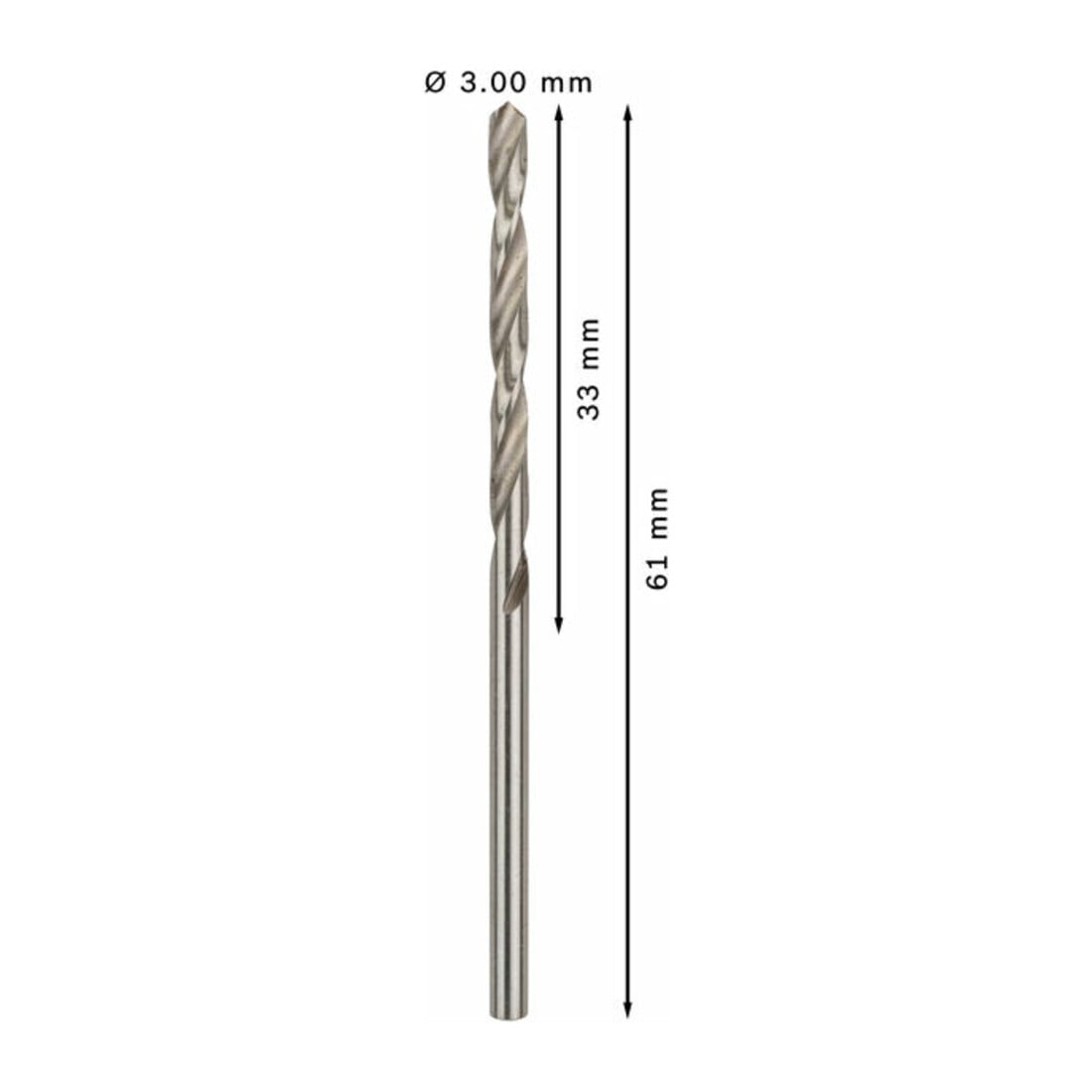 Forets à métaux rectifiés HSS-G, DIN 338 3 x 33 x 61 mm
