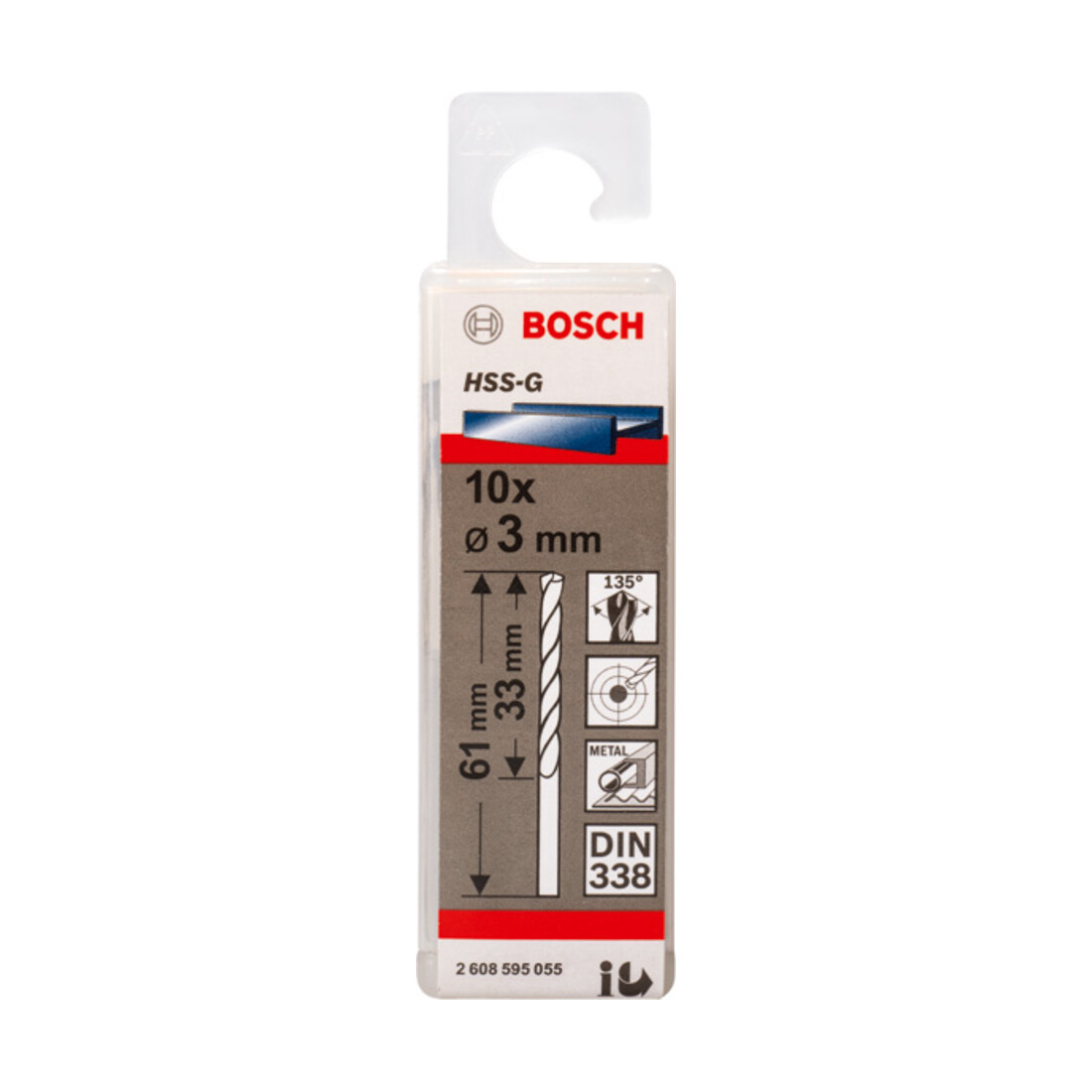 Forets à métaux rectifiés HSS-G, DIN 338 3 x 33 x 61 mm