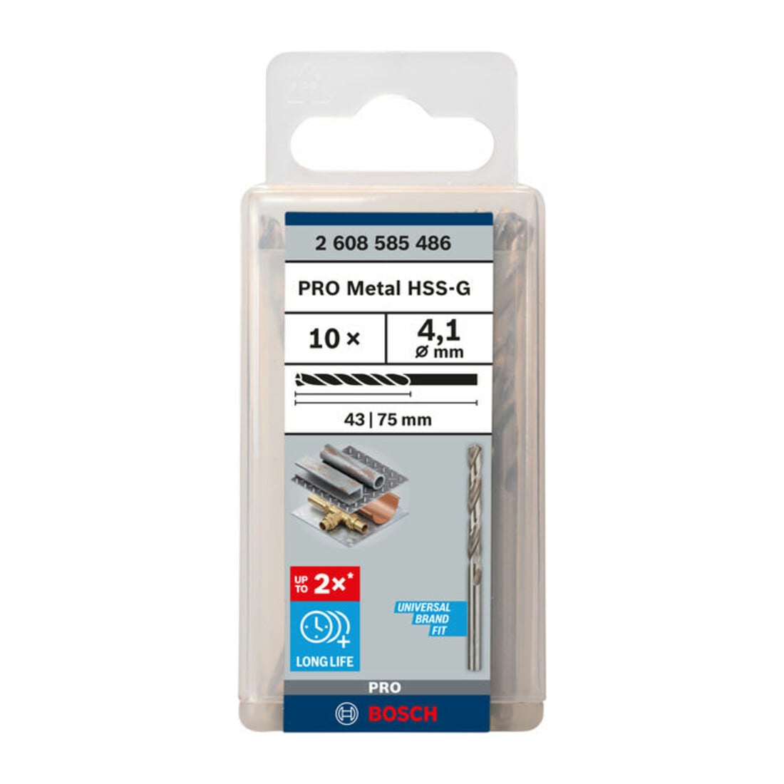 Forets à métaux rectifiés HSS-G, DIN 338 4,1 x 43 x 75 mm