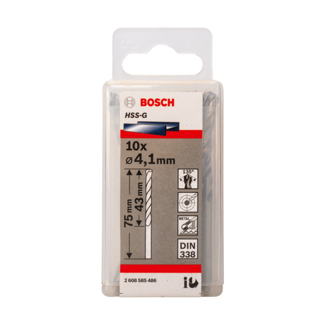 Forets à métaux rectifiés HSS-G, DIN 338 4,1 x 43 x 75 mm