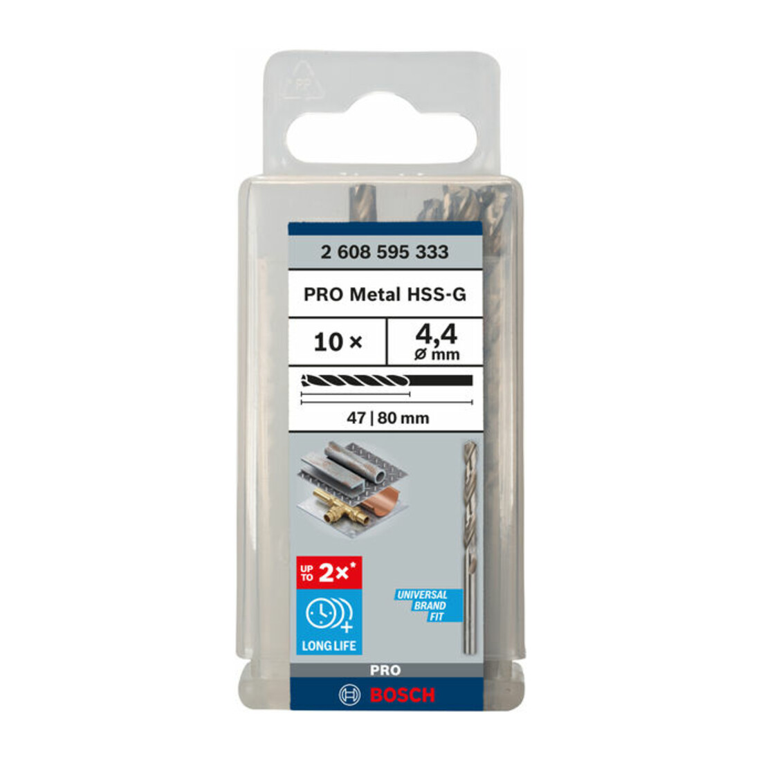 Forets à métaux rectifiés HSS-G, DIN 338 4,4 x 47 x 80 mm