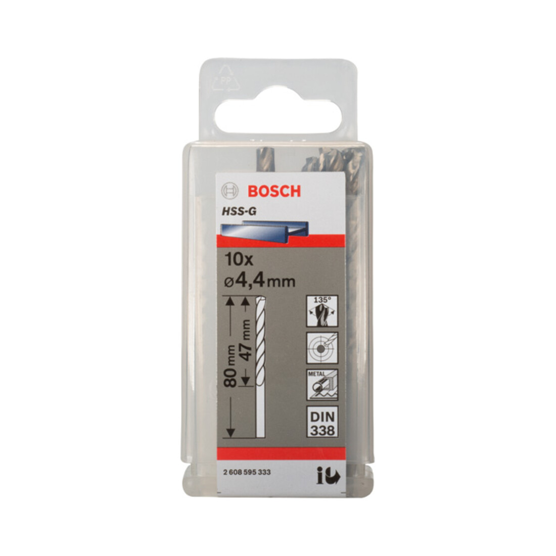 Forets à métaux rectifiés HSS-G, DIN 338 4,4 x 47 x 80 mm