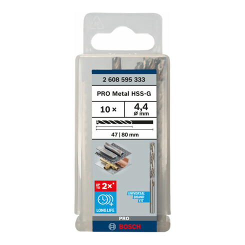 Forets à métaux rectifiés HSS-G, DIN 338 4,4 x 47 x 80 mm
