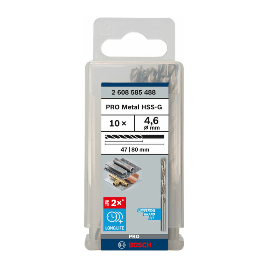 Forets à métaux rectifiés HSS-G, DIN 338 4,6 x 47 x 80 mm