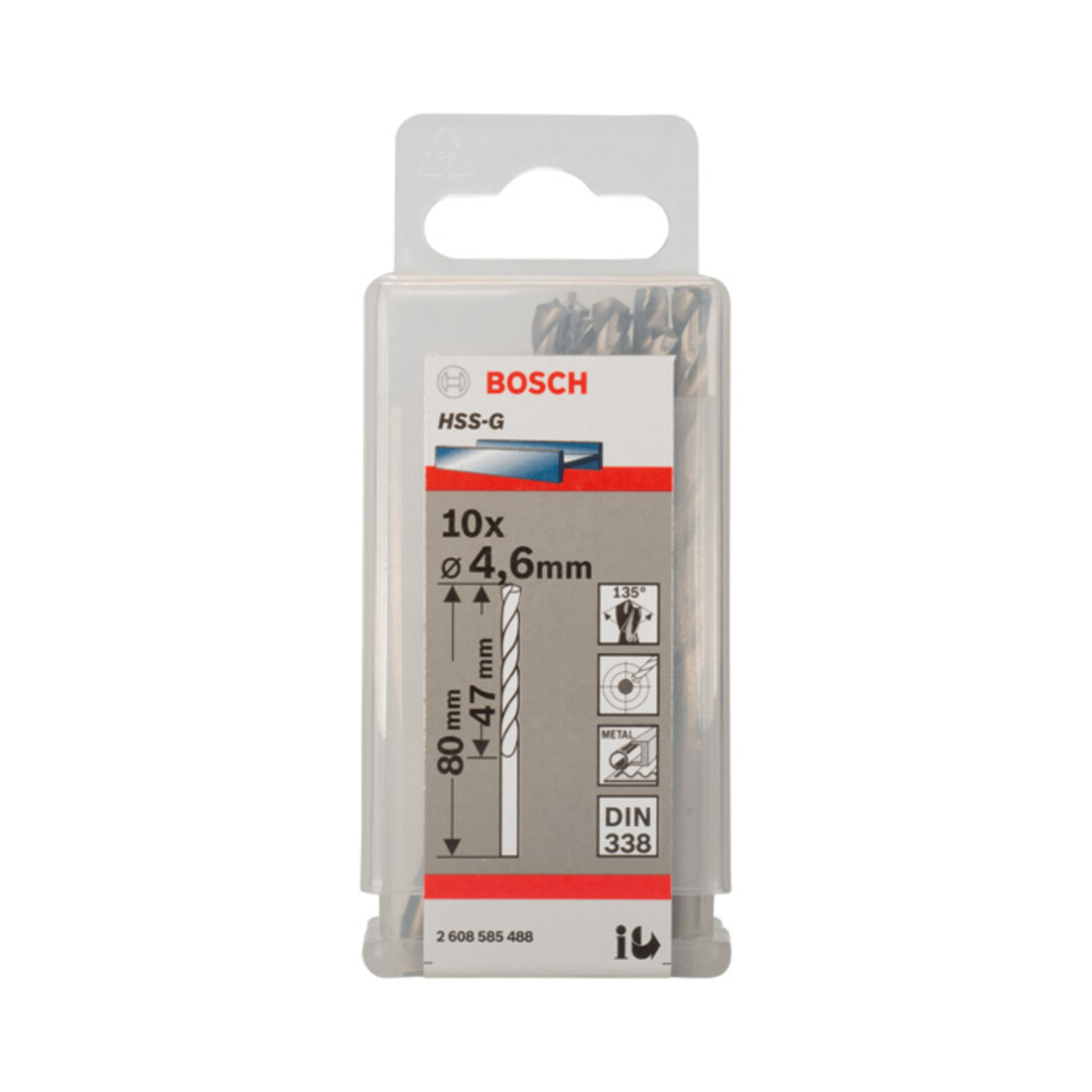 Forets à métaux rectifiés HSS-G, DIN 338 4,6 x 47 x 80 mm