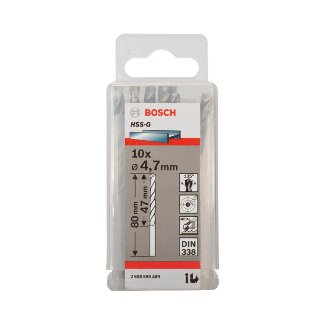 Forets à métaux rectifiés HSS-G, DIN 338 4,7 x 47 x 80 mm