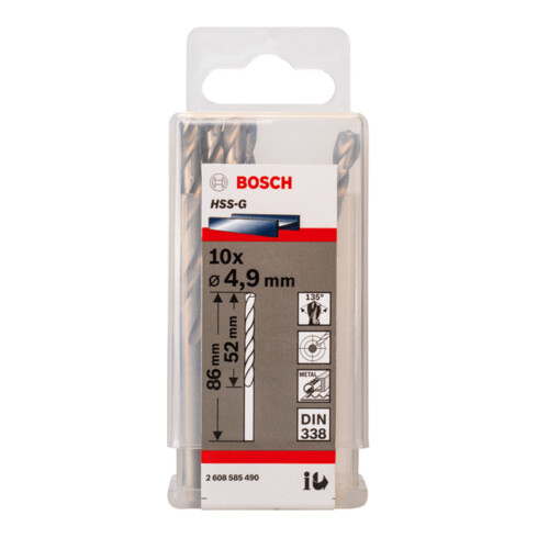 Forets à métaux rectifiés HSS-G, DIN 338 4,9 x 52 x 86 mm