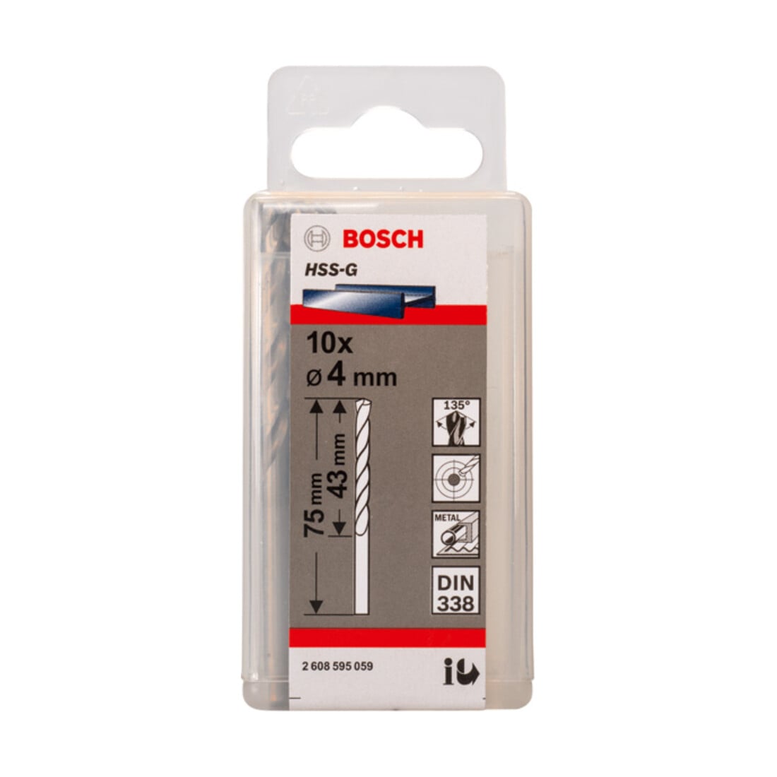 Forets à métaux rectifiés HSS-G, DIN 338 4 x 43 x 75 mm