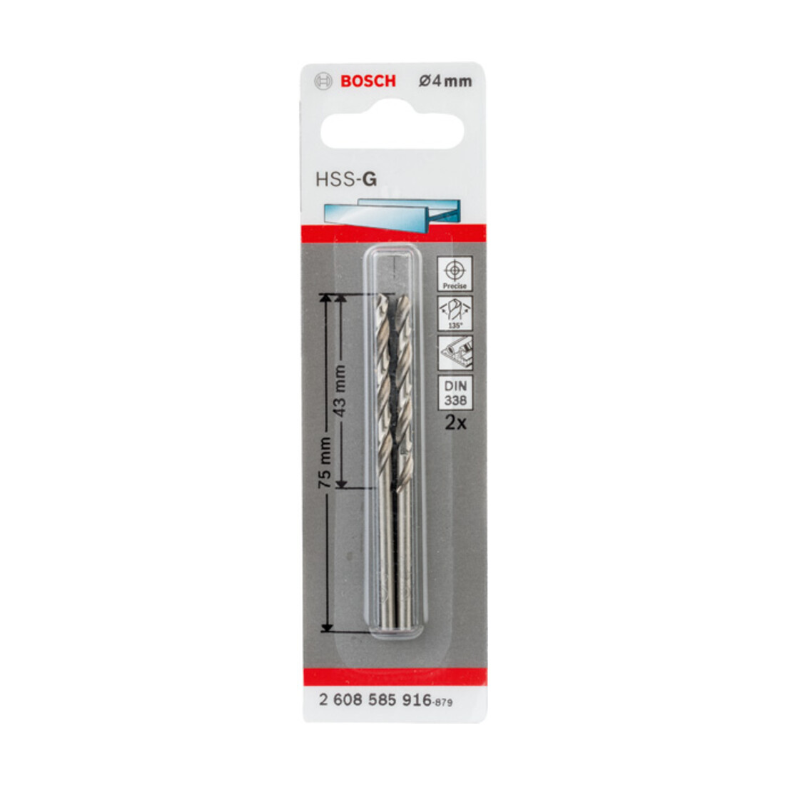 Forets à métaux rectifiés HSS-G, DIN 338 4 x 43 x 75 mm