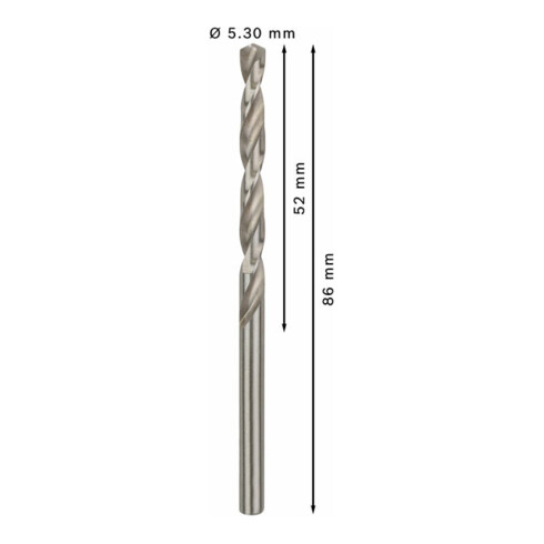 Forets à métaux rectifiés HSS-G, DIN 338 5,3 x 52 x 86 mm