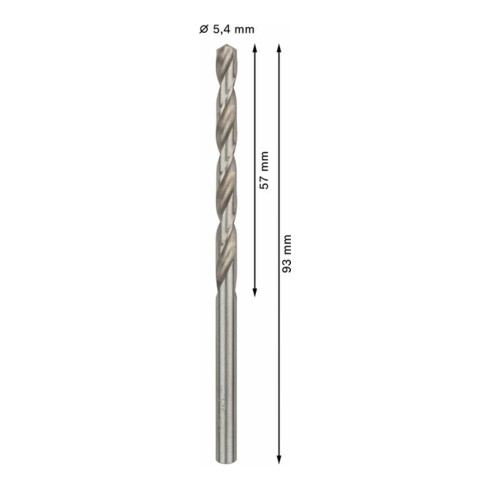 Forets à métaux rectifiés HSS-G, DIN 338 5,4 x 57 x 93 mm