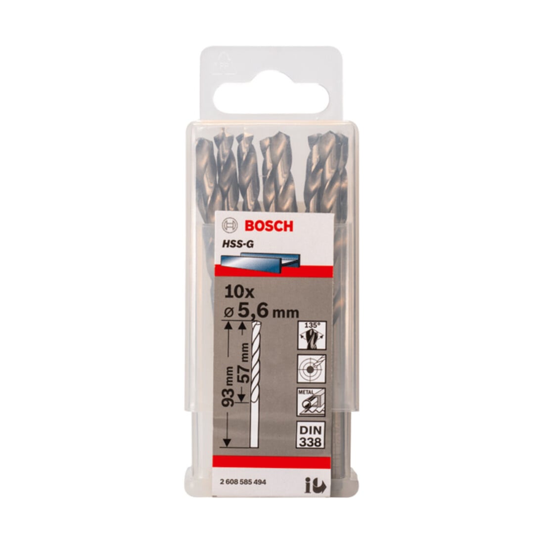 Forets à métaux rectifiés HSS-G, DIN 338 5,6 x 57 x 93 mm