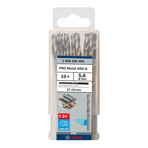 Forets à métaux rectifiés HSS-G, DIN 338 5,6 x 57 x 93 mm