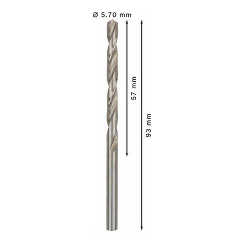 Forets à métaux rectifiés HSS-G, DIN 338 5,7 x 57 x 93 mm