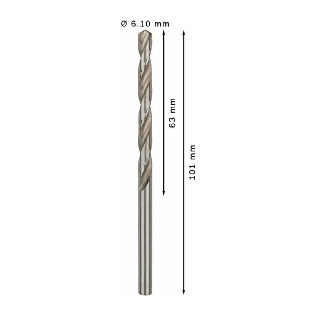 Forets à métaux rectifiés HSS-G, DIN 338 6,1 x 63 x 101 mm