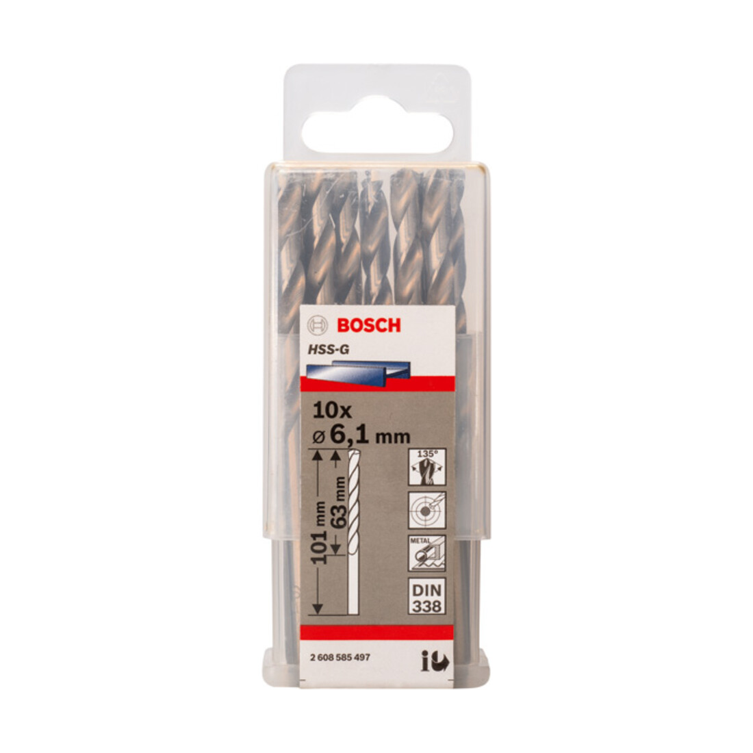 Forets à métaux rectifiés HSS-G, DIN 338 6,1 x 63 x 101 mm