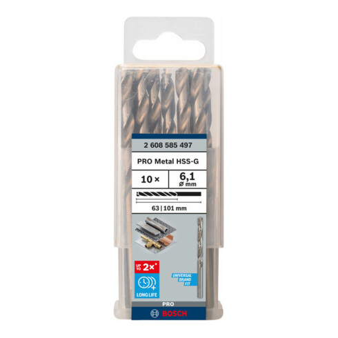 Forets à métaux rectifiés HSS-G, DIN 338 6,1 x 63 x 101 mm