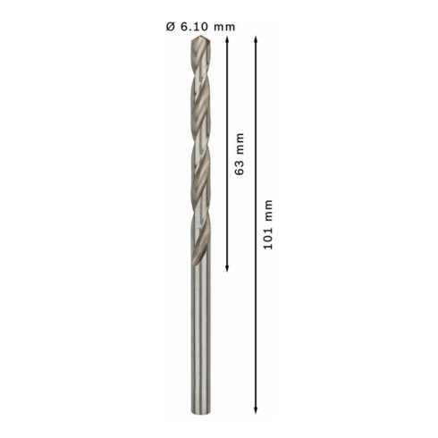 Forets à métaux rectifiés HSS-G, DIN 338 6,1 x 63 x 101 mm