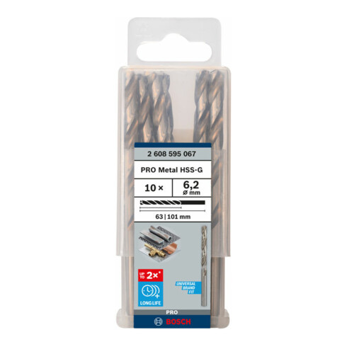 Forets à métaux rectifiés HSS-G, DIN 338 6,2 x 63 x 101 mm