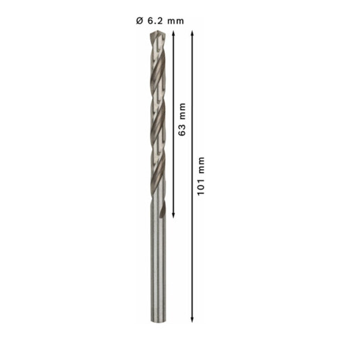 Forets à métaux rectifiés HSS-G, DIN 338 6,2 x 63 x 101 mm