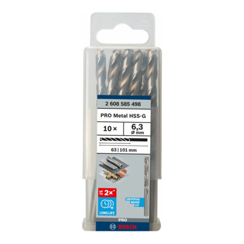 Forets à métaux rectifiés HSS-G, DIN 338 6,3 x 63 x 101 mm