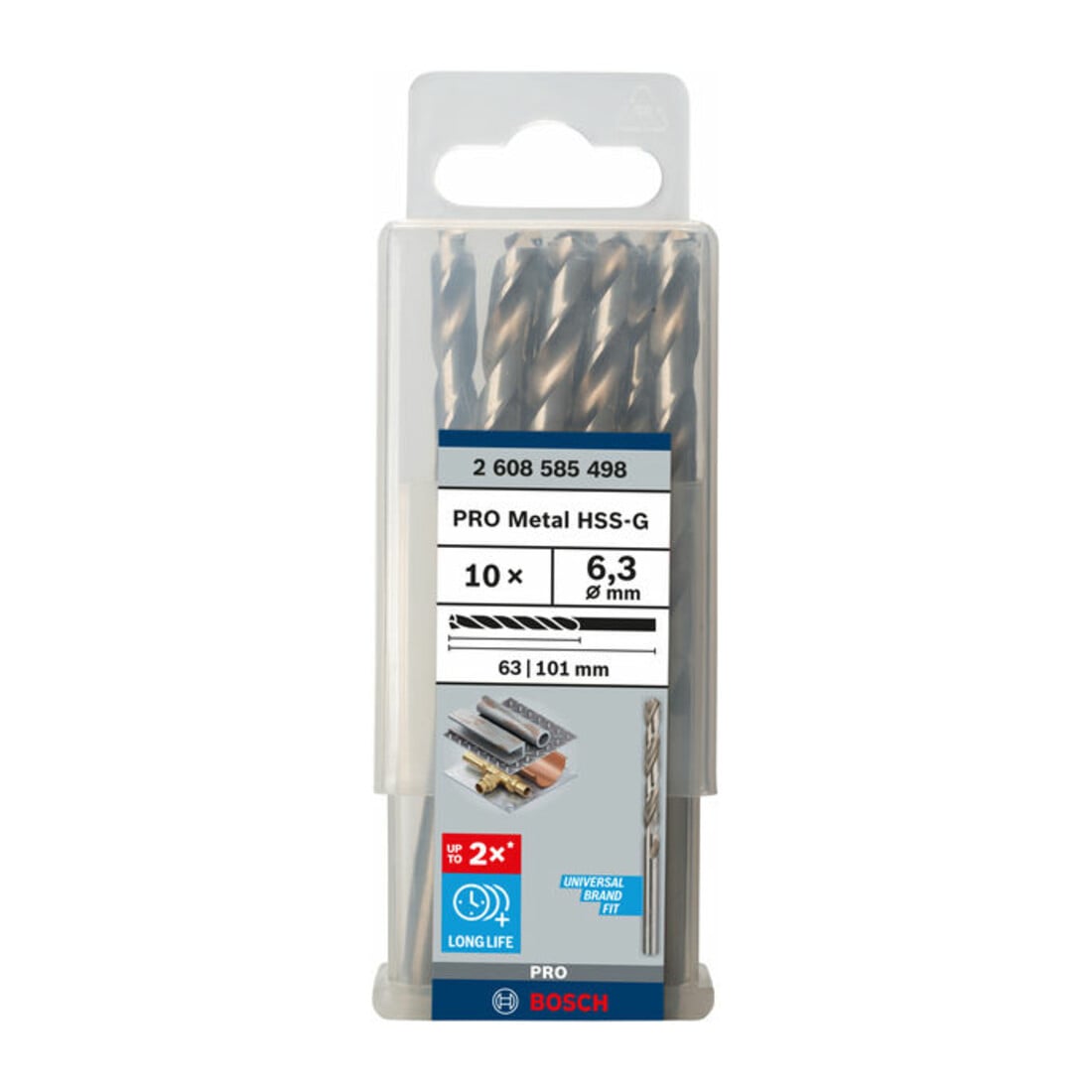 Forets à métaux rectifiés HSS-G, DIN 338 6,3 x 63 x 101 mm