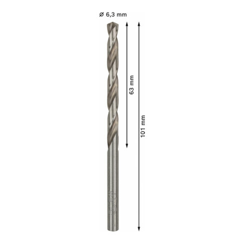 Forets à métaux rectifiés HSS-G, DIN 338 6,3 x 63 x 101 mm