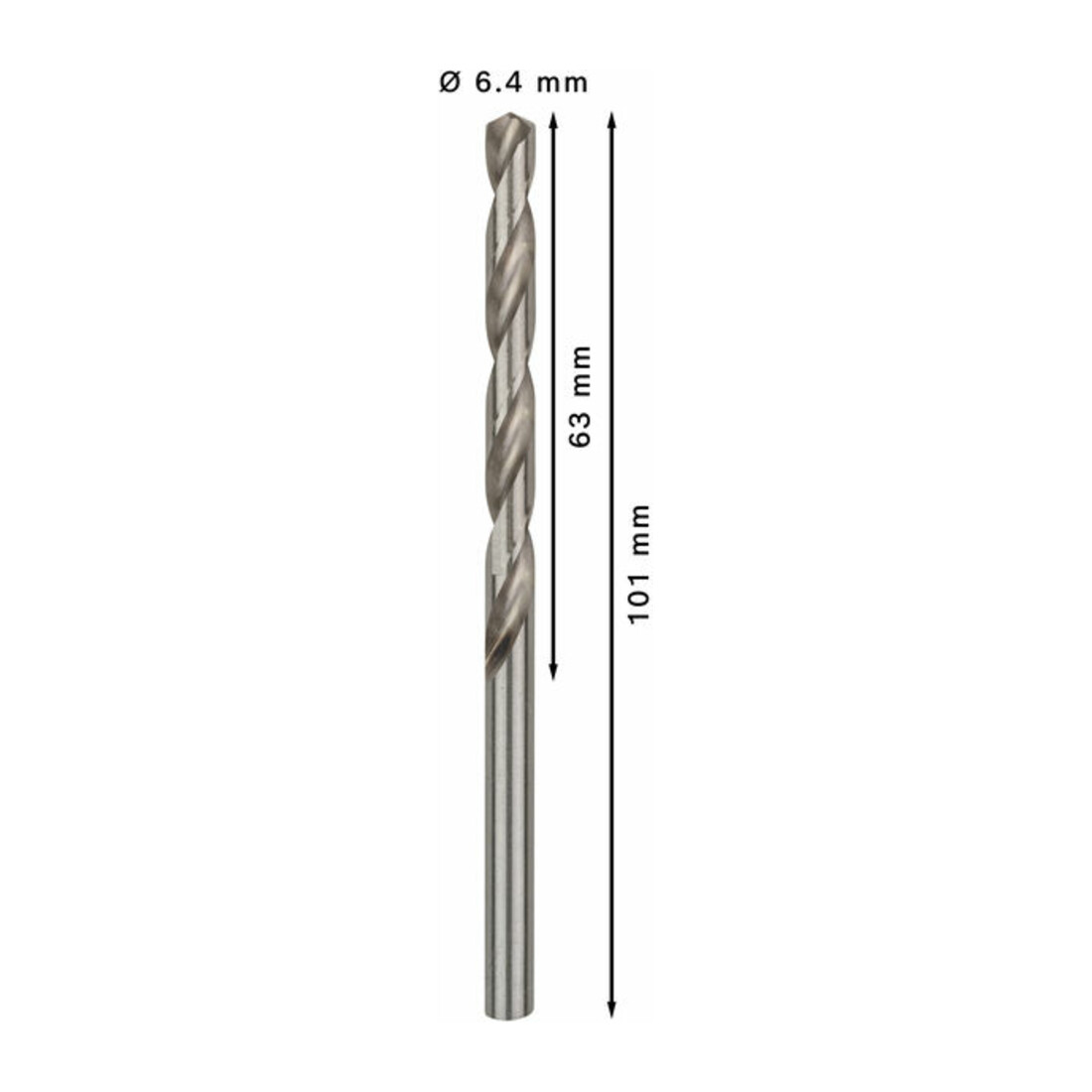 Forets à métaux rectifiés HSS-G, DIN 338 6,4 x 63 x 101 mm