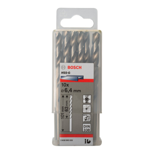Forets à métaux rectifiés HSS-G, DIN 338 6,4 x 63 x 101 mm