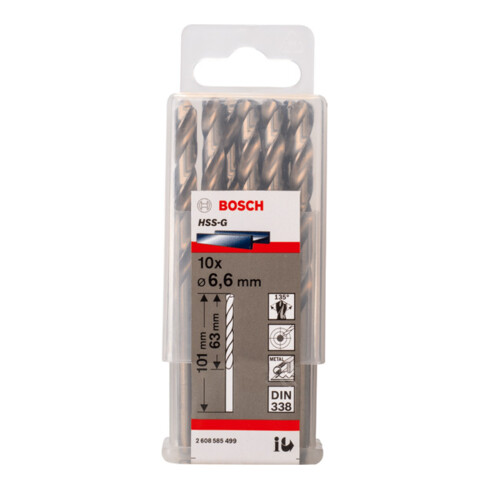 Forets à métaux rectifiés HSS-G, DIN 338 6,6 x 63 x 101 mm