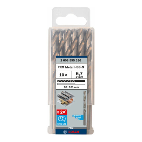 Forets à métaux rectifiés HSS-G, DIN 338 6,7 x 63 x 101 mm