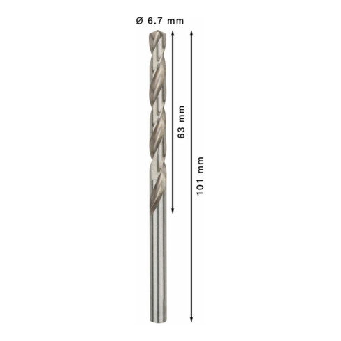 Forets à métaux rectifiés HSS-G, DIN 338 6,7 x 63 x 101 mm