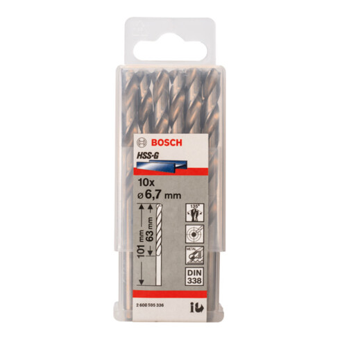 Forets à métaux rectifiés HSS-G, DIN 338 6,7 x 63 x 101 mm