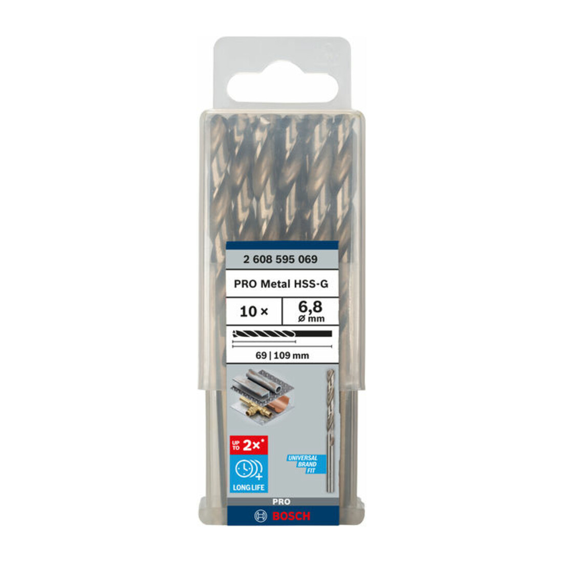 Forets à métaux rectifiés HSS-G, DIN 338 6,8 x 69 x 109 mm