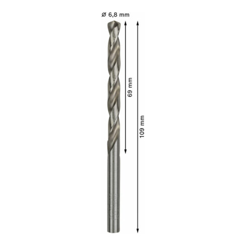 Forets à métaux rectifiés HSS-G, DIN 338 6,8 x 69 x 109 mm