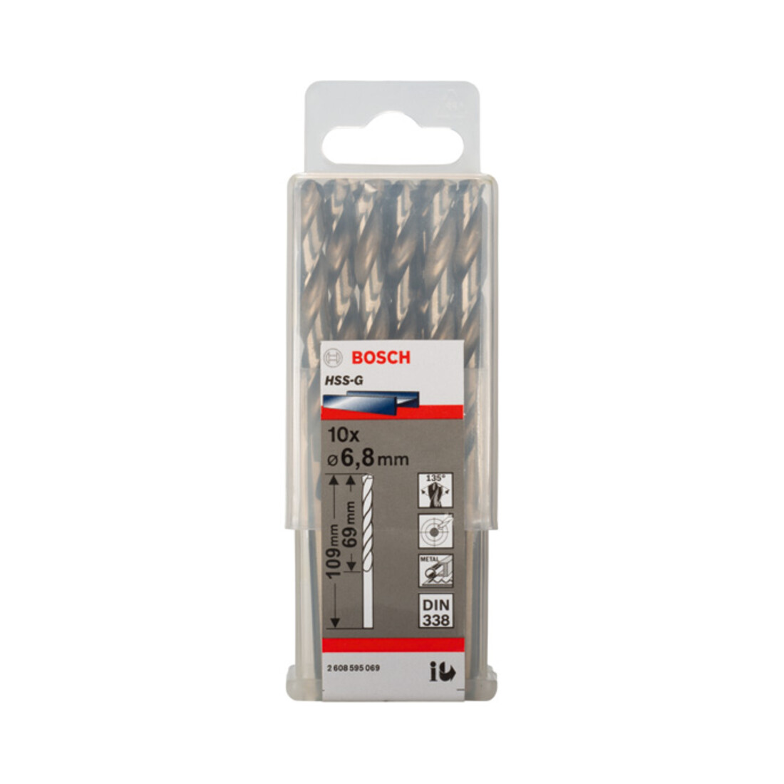 Forets à métaux rectifiés HSS-G, DIN 338 6,8 x 69 x 109 mm