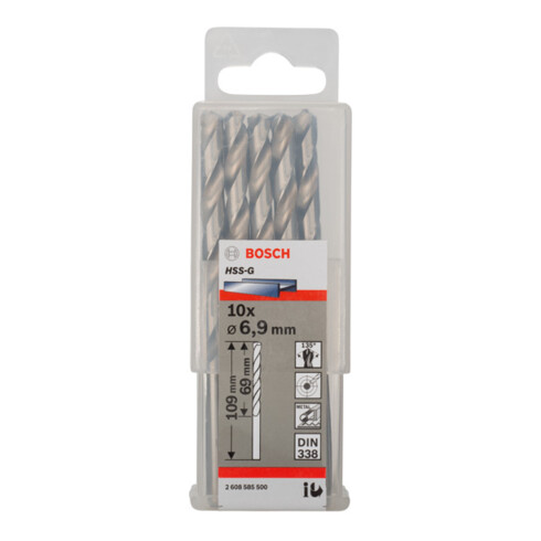 Forets à métaux rectifiés HSS-G, DIN 338 6,9 x 69 x 109 mm