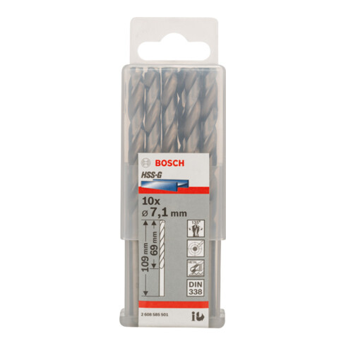 Forets à métaux rectifiés HSS-G, DIN 338 7,1 x 69 x 109 mm