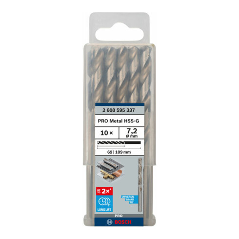 Forets à métaux rectifiés HSS-G, DIN 338 7,2 x 109 x 69 mm