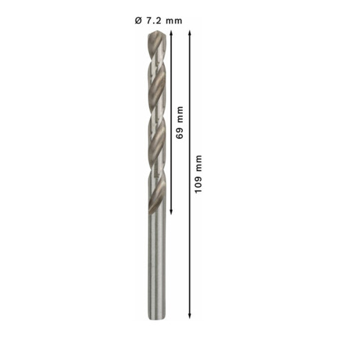 Forets à métaux rectifiés HSS-G, DIN 338 7,2 x 109 x 69 mm
