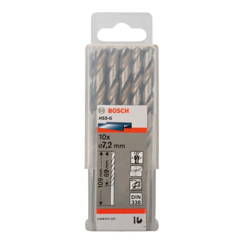 Forets à métaux rectifiés HSS-G, DIN 338 7,2 x 109 x 69 mm