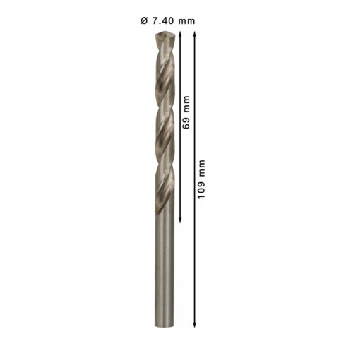 Forets à métaux rectifiés HSS-G, DIN 338 7,4 x 69 x 109 mm