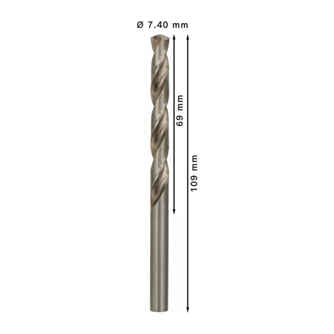 Forets à métaux rectifiés HSS-G, DIN 338 7,4 x 69 x 109 mm