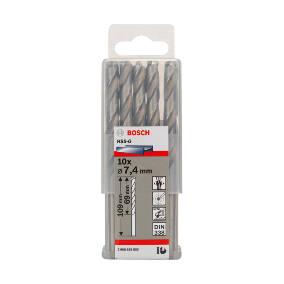 Forets à métaux rectifiés HSS-G, DIN 338 7,4 x 69 x 109 mm