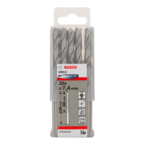 Forets à métaux rectifiés HSS-G, DIN 338 7,4 x 69 x 109 mm