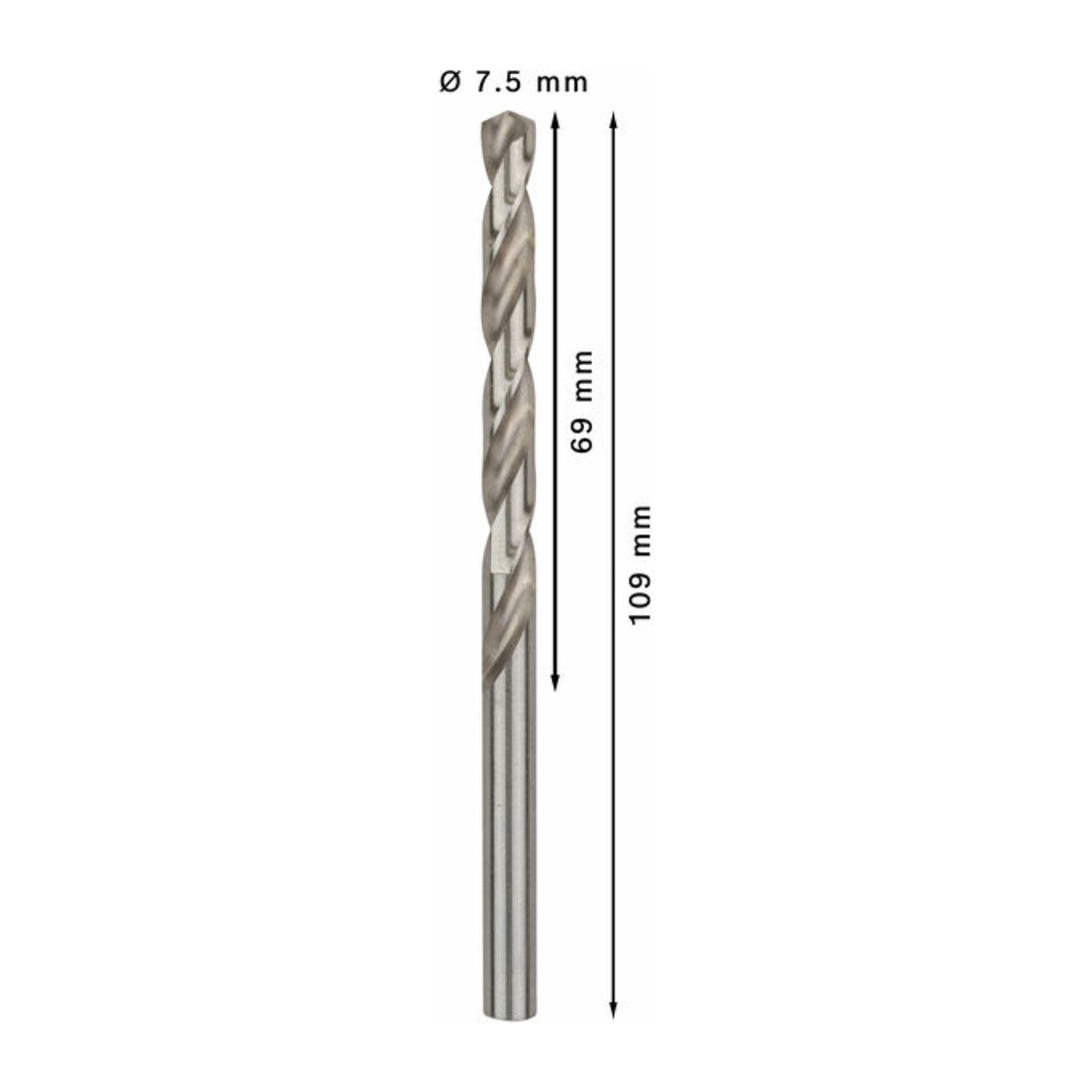 Forets à métaux rectifiés HSS-G, DIN 338 7,5 x 69 x 109 mm