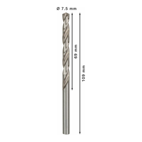 Forets à métaux rectifiés HSS-G, DIN 338 7,5 x 69 x 109 mm